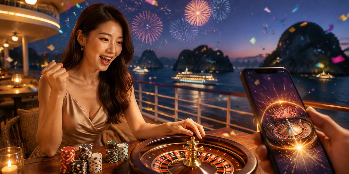 Khung cảnh vịnh Hạ Long – người dùng thư giãn tại quán cà phê và xem kèo trận đấu